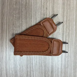Brown elastic waist belt extender with PU leather and metal hooks, adjustable design.