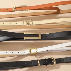 Stylish women's thin waist belt set with various metal buckles, perfect for coats and sweaters.