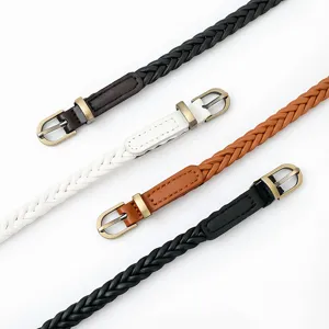 Cintura sottile intrecciata donna retro casual fibbia ad ardiglione per abito dettagli