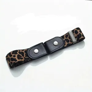 Leopard print elastic buckleless belt for women, adjustable lazy invisible waist strap.