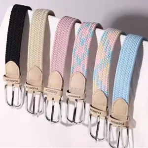 Women's Woven Elastic Belt Casual Stretch Canvas Waist Belt With Alloy Pin Buckle Daily Fashion Jeans Dress Belt
