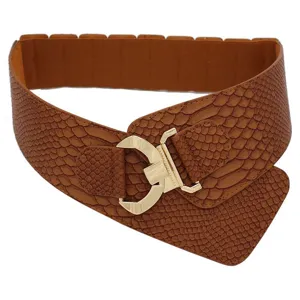 Cintura elastica larga da donna marrone motivo serpente cappotto cintura decorativa.
