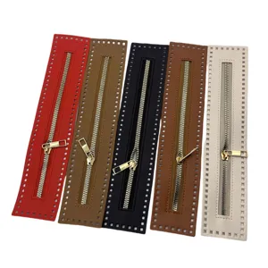 DIY handmade PU leather zipper strips with pre-punched sewing holes and smooth metal pullers.
