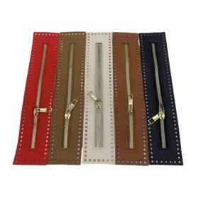 PU leather zipper strips for DIY handmade bags with sewing holes and smooth zipper heads.