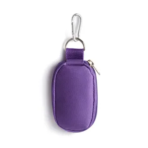 Purple portable essential oil storage bag with keychain clip, durable travel organizer pouch.