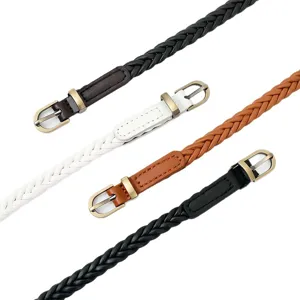 Donna cintura sottile intrecciata retro casual abito cintura vita senza foro fibbia ad ardiglione