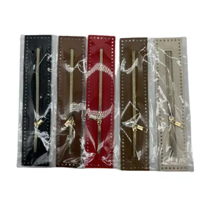 PU leather zipper strips for DIY handmade bags with sewing holes and smooth metal pullers.