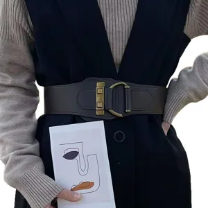 Cintura elastica larga vintage con fibbia in bronzo per cappotti e maglioni da donna