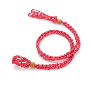 Handgemachte rote geflochtene Halskette Seil Stein Netz Halter mit Holzperlen Retro Stil