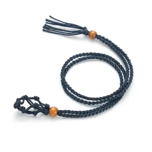 Handgemachte geflochtene Steinhalter Halskette Kordel mit Holzperlen, verstellbares Design.