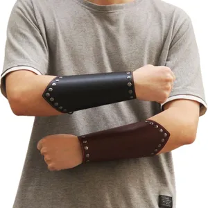 Men punk style leather wristband bracer with metal rivets gothic cosplay arm guard 1pc
