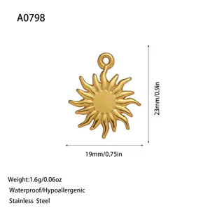 Detailed dimensions of a sun-shaped stainless steel pendant for DIY jewelry