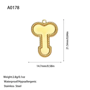 Detailed view of a golden stainless steel pendant with exact dimension markings.