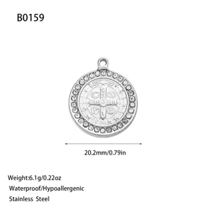 Detailed view of Saint Benedict medal in 304 stainless steel with size measurements