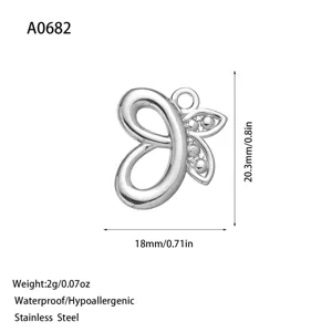 Stainless steel butterfly letter D pendant with dimensions 20.3x18mm and 2g weight