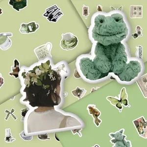 Lot d'autocollants esthétiques verts étanches mignons journaling DIY déco autocollants 60p