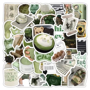 Ensemble d'autocollants esthetiques verts etanches DIY decoratifs pour scrapbooking.
