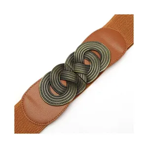 Cintura elastica da donna con fibbia in metallo retrò, ampia cintura elasticizzata chic.