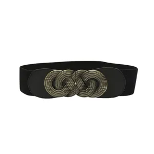 Donna cintura elastica larga nera fibbia in metallo vintage cintura elasticizzata moda