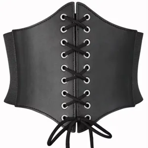 Donna nero pelle corsetto cintura allacciatura vita cincher gotico largo elastico sottoseno