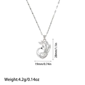 Detailed macro view of silver peacock pendant necklace showing dimensions and weight info.