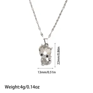 Detailed view of silver fox pendant necklace with size and weight specifications