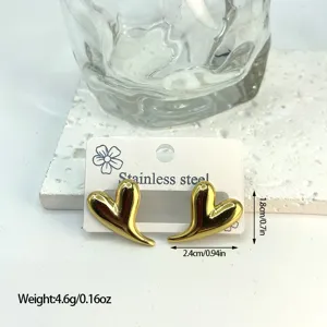 Detail view of golden stainless steel heart earrings with dimensions and weight info