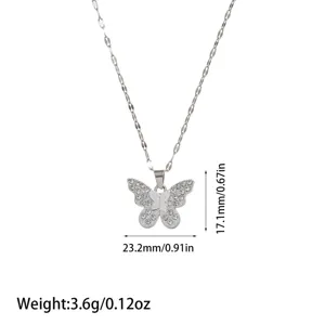 Detailed view of silver butterfly pendant necklace with precise measurements and weight