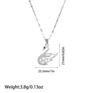 Detailed dimension specifications of silver swan pendant necklace with weight and height