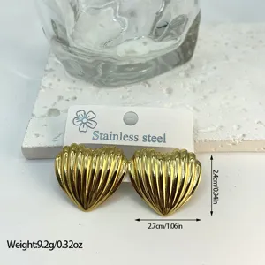 Detailed view of gold striped heart stainless steel earrings with size and weight info