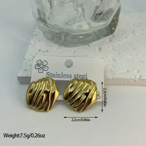 Detailed view of gold striped stainless steel earrings with size and weight info