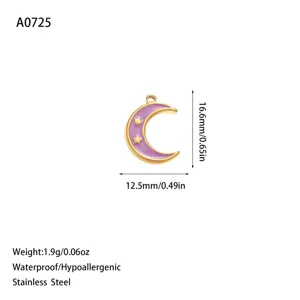 Mesures détaillées et spécifications pour le pendentif lune en acier inoxydable violet