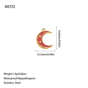 Pendentif lune en émail rouge avec dimensions et caractéristiques acier inox