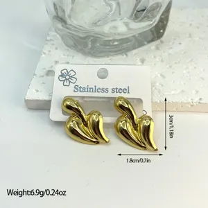 Detailed dimensions of geometric striped stainless steel earrings in gold finish.