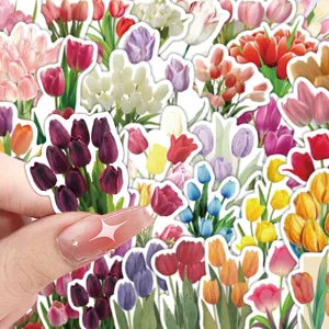 60-piece vibrant tulip flower stickers for DIY journals and creative stationery decor