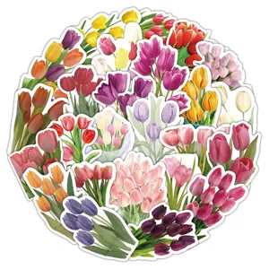 Set of 60 colorful tulip floral stickers for DIY stationery and creative scrapbooking crafts