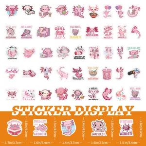 Cute pink axolotl stickers waterproof vinyl decals for laptop water bottle scrapbooking 100pcs