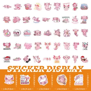 Cute pink axolotl stickers set, waterproof vinyl decal for laptop, journal, scrapbooking diy.
