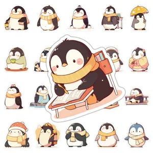 Cute cartoon penguin sticker detail, waterproof design for daily decoration.