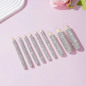 Juego de mangos de madera para brochas de maquillaje con diamantes de imitación, detalle.