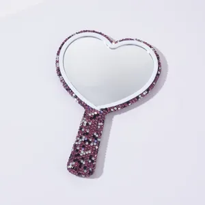 Rhinestone handheld heart makeup mirror portable cute sparkling cosmetic vanity mirror detail