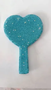 Heart-shaped rhinestone hand mirror portable bling crystal makeup mirror for daily beauty