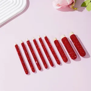 9Pcs Rojos Estrás Mangos de Brocha de Maquillaje Madera DIY Accesorios Herramientas