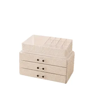 Luxury 3-layer rhinestone jewelry organizer with transparent drawers for vanity use