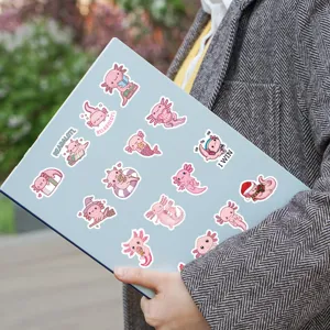 Cute pink axolotl stickers set for laptop, diary, water bottle, and DIY crafts decoration.