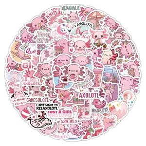 Cute pink axolotl stickers 100pcs waterproof vinyl graffiti decals for notebook DIY decor.