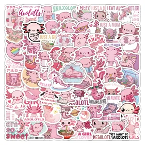 100 Pcs Cute Pink Axolotl Stickers Waterproof Vinyl Decals for Notebooks Hand Account DIY