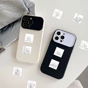 Detailed view of minimalist couple daily life cartoon stickers on phone cases