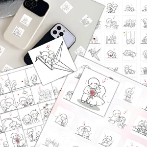 Collection of 72 cute cartoon couple daily life stickers for DIY handbook and phone decor