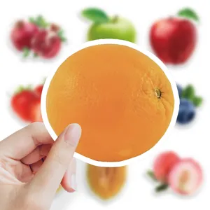 Cute fruit orange sticker main image showcasing waterproof vinyl sticker design for laptops luggage.